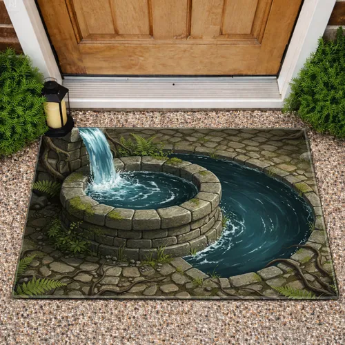 Stone Well Cascading Water Foliage - Home Decor Gift for Garden Lover Doormat