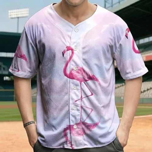 Majestic Pink Flamingo Still Water Reflection Scene - Tropical Bird Lover Gift Baseball Jersey