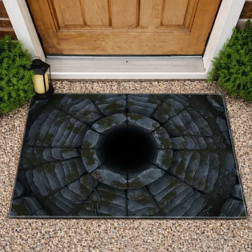 Ancient Stone Well Deep Dark Abyss Rugged Rock Formation - Home Decor Gift Doormat