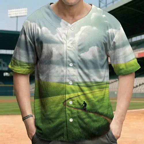 Vast Green Meadow Bicycle Ride - Outdoor Cycling Gift for Cyclists Baseball Jersey