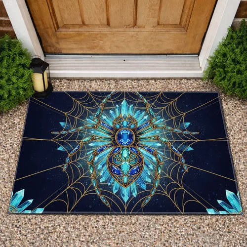 Elaborate Golden Filigree Luminous Gemstone Spider - Home Decor Gift for Spider Lover Doormat