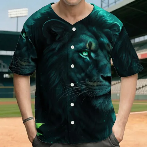 Majestic Black Lion Emerald Eyes Lush Jungle Foliage Glowing Plants Fantasy Art Gift Baseball Jersey
