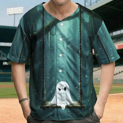 Small Translucent Ghost Wooden Swing Mystical Forest - Dark Fantasy Enthusiast Gift Baseball Jersey