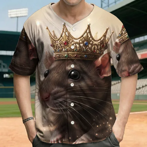 Detailed Realistic Brown Rat Ornate Golden Crown - Fantasy Animal Gift Baseball Jersey