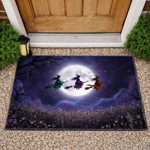 Witches Full Moon Cosmic Stars Wildflowers Twisted Branches - Halloween Party Doormat