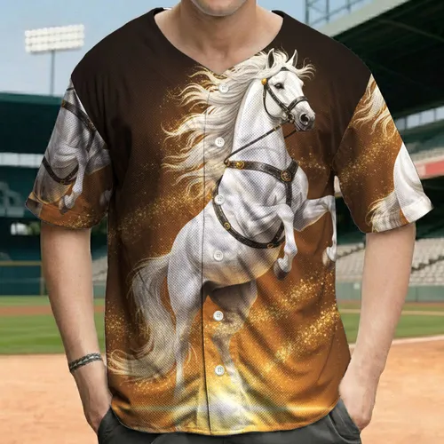 White Horse Rearing Golden Particles Light Trails Reflective Water - Horse Lover Gift Baseball Jersey