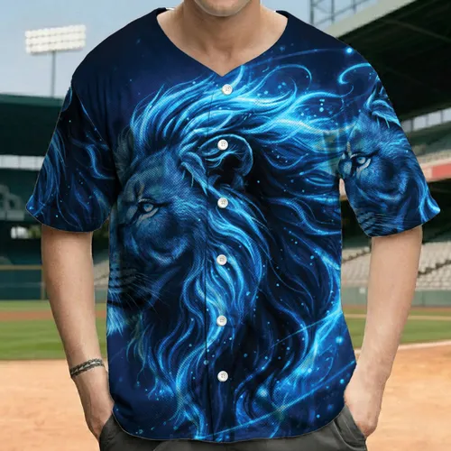 Majestic Realistic Glowing Blue Lion Head Profile Dark Energy - Wildlife Lover Gift Baseball Jersey