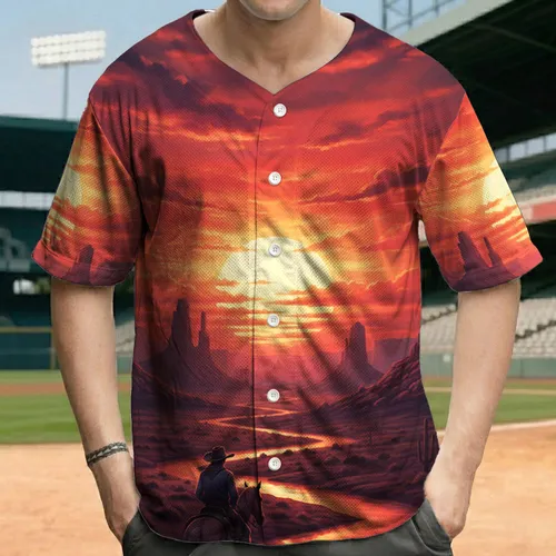 Fiery Sunset Desert Canyon Cowboy Horse Ride - Western Adventure Gift for Explorers Baseball Jersey