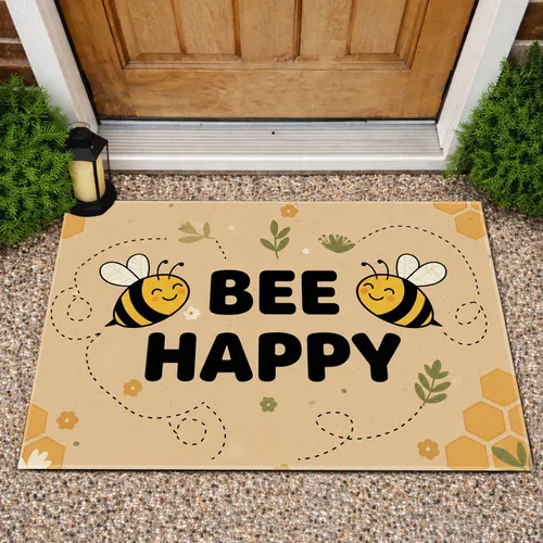 BEE HAPPY Bees Wildflowers Honeycomb Field - Home Decor Gift for Bee Lover Doormat