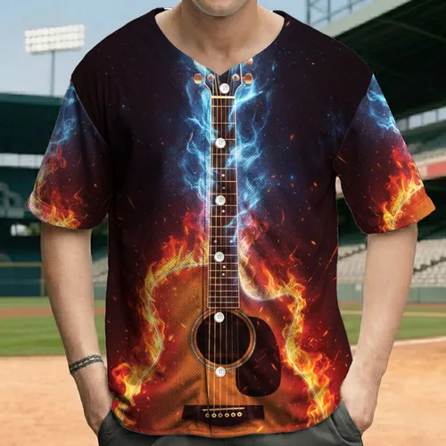 Fiery Acoustic Guitar Electric Energy - Music Fan Gift Baseball Jersey