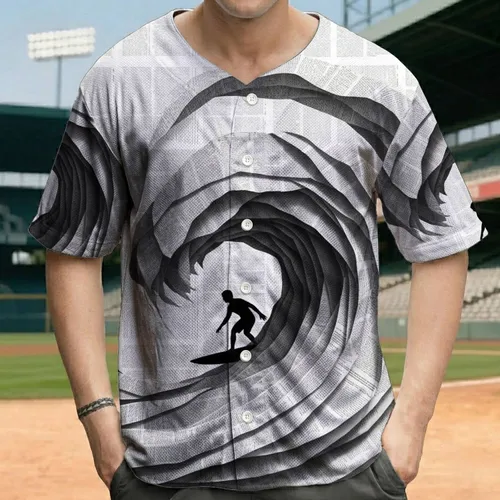 Dynamic Surfer Textured Newspaper Wave - Coastal Beach Lifestyle Gift for Ocean Lovers Baseball Jersey