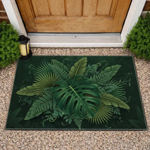 Lush Tropical Monstera Fern Palm Jungle Foliage - Home Decor Gift Doormat