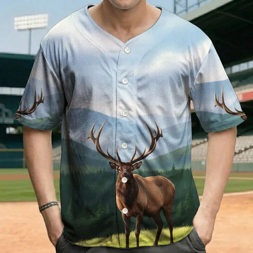 Majestic Bull Elk Grassy Hillside Mountain Vista - Wildlife Lover Gift Baseball Jersey