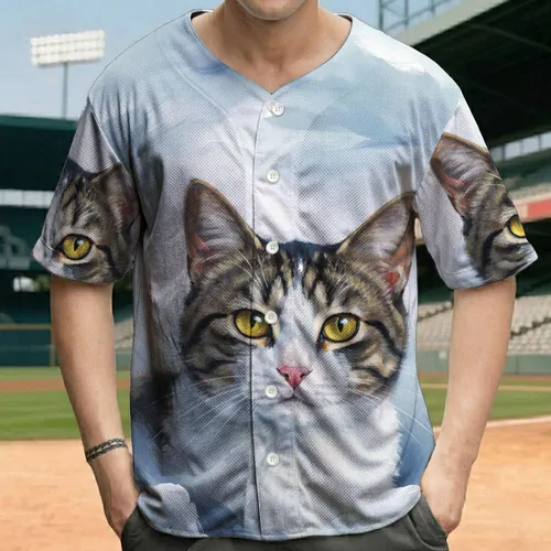 Domestic Shorthair Tabby Cat Yellow Eyes Swirling Mists - Cat Lover Gift Baseball Jersey