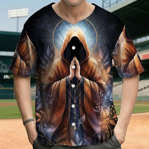 Hooded Figure Luminous Halo Radiating Lines Botanical Contemplation – Spiritual Lifestyle Gift Baseball Jersey