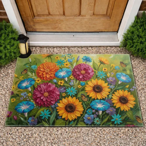 Rich Dense Assorted Flowers Butterflies - Everyday Home Decor Gift for Avid Garden Lover Doormat