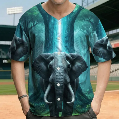 Elephant Tusks Jungle Trees Blue Light Forest Mist - Wildlife Lover Gift Baseball Jersey