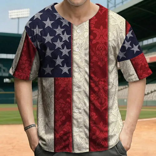 Ornate Lace Damask American Flag - Independence Day Celebration for Veterans Baseball Jersey