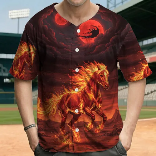 Fiery Galloping Horse Skeletal Trees Blood Moons - Dark Fantasy Lover Gift Baseball Jersey
