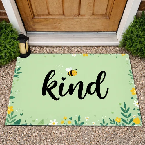 Kind Bee Heart Cursive Botanical Wildflowers - Home Decor Gift for Garden Lover Doormat