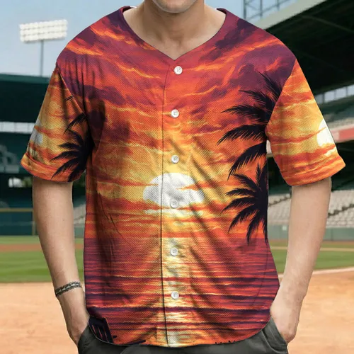 Dramatic Tropical Beach Sunset Cats with Palm Trees - Beach Vacation Wear for Cat Lover Baseball Jersey