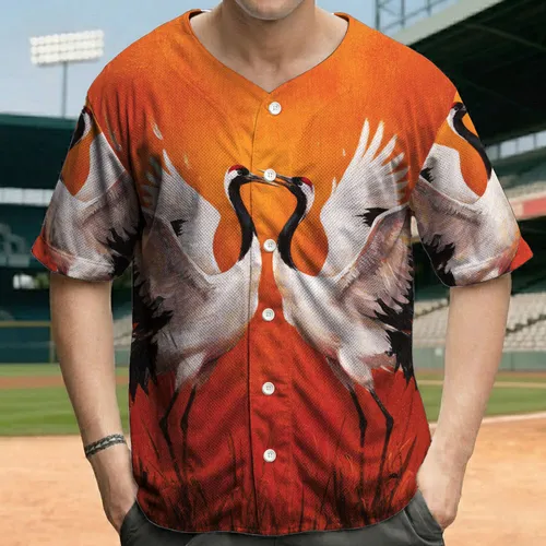 Red-Crowned Cranes Marsh Reeds - Wildlife Lover Gift for Bird Watchers Baseball Jersey