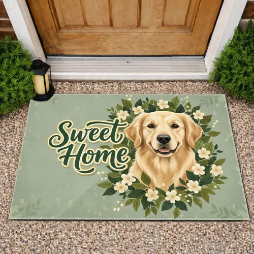 Golden Retriever Sweet Home Floral Botanical - Home Decor Gift for Dog Lover Doormat