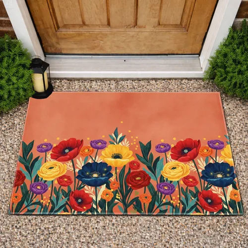 Terracotta Field Blooming Flowers Dense Foliage - Home Decor Gift Doormat