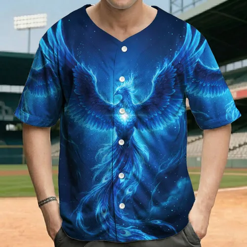 Ethereal Blue Phoenix Glowing Energy Celestial Dust - Fantasy Lover Gift Baseball Jersey