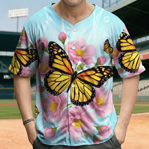 Monarch Butterflies Pink Flowers Water Ripples - Wildlife Lover Gift Baseball Jersey
