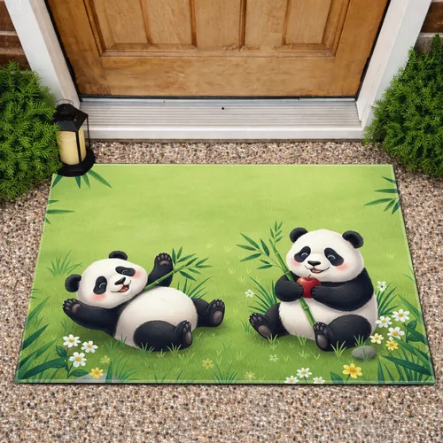 Playful Plump Pandas Bamboo Meadow Wildflowers - Home Decor Gift for Panda Lover Doormat