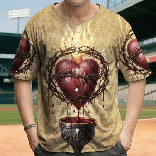 Sacred Heart Chalice Crown of Thorns - Faithful Devotion Gift for Believers Baseball Jersey