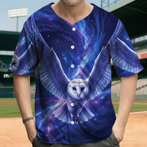 Barn Owl Cosmic Nebulae Starlight - Wildlife Lover Gift Baseball Jersey