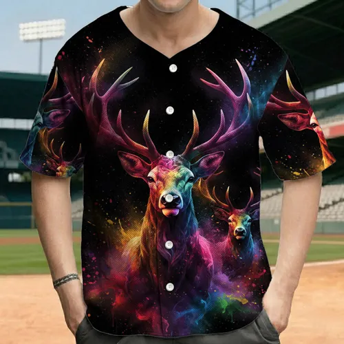 Stag Deer Rainbow Smoke Antlers - Wildlife Lover Gift Baseball Jersey