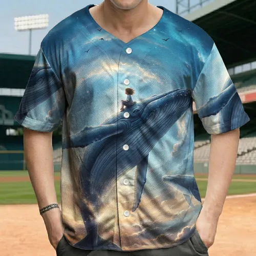 Humpback Whale Child Cosmic Nebula - Dreamer Fantasy Gift Baseball Jersey