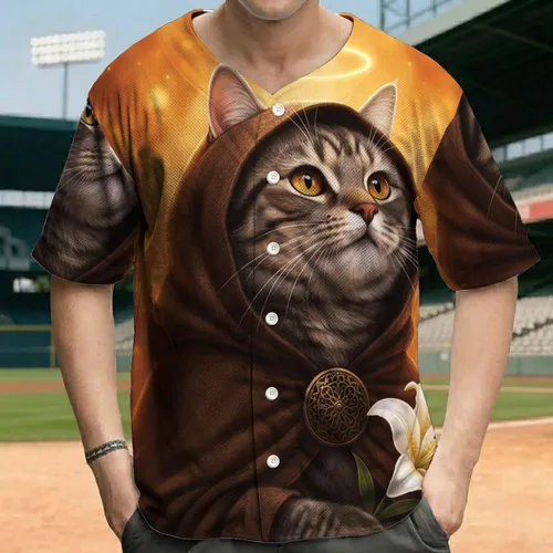 Tabby Cat Hooded Cloak Lily Golden Halo Medallion - Autumn Cat Lover Gift Baseball Jersey