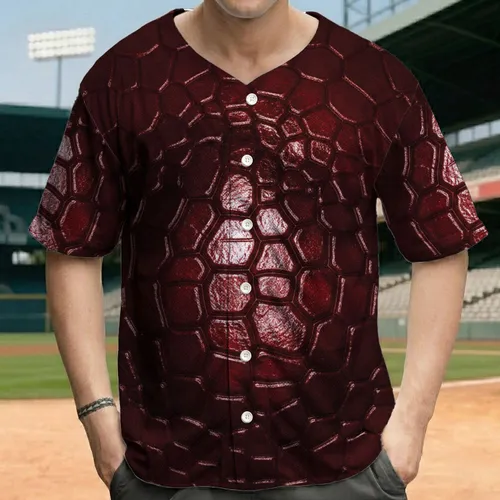 Dark Crimson Glossy Rich Burgundy Reptilian Scales with Deep Indentations - Everyday Wear Baseball Jersey