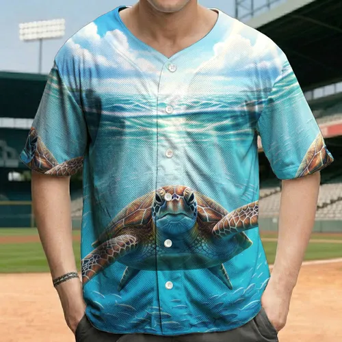 Graceful Sea Turtle Sunburst Ocean Sky - Marine Wildlife Lover Gift Baseball Jersey