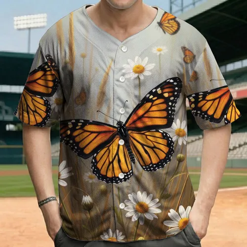 Monarch Butterfly Habitat Daisies Tall Grass Reeds - Wildlife Lover Gift Baseball Jersey