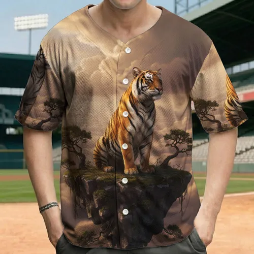 Majestic Tiger Craggy Floating Island Golden Cumulus Clouds Scene - Wildlife Lover Gift Baseball Jersey