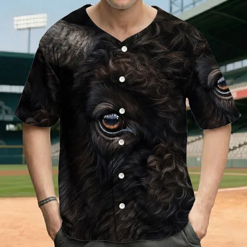 Close-Up Shaggy Bison Head with Deep Expressive Eye - Wilderness Outdoor Wildlife Lover Gift Baseball Jersey