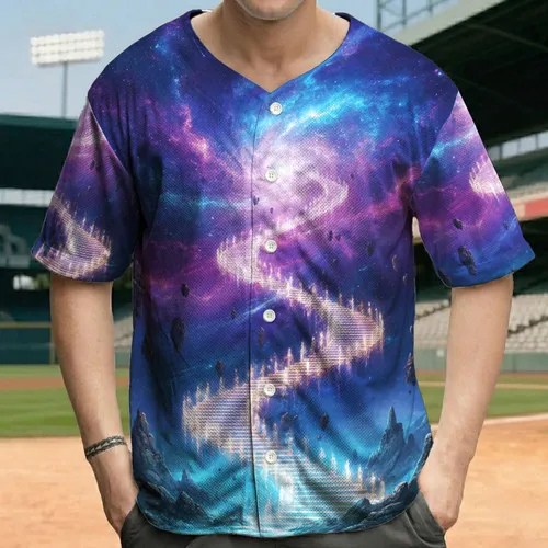 Glowing Ethereal Staircase Cosmic Sky with Rock Formations - Sci-Fi Fantasy Lover Gift Baseball Jersey