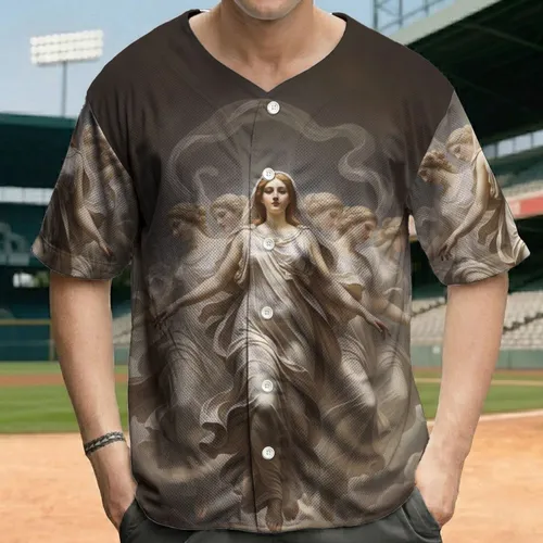 Classical Figures Flowing Fabric Smoky Clouds - Art Lover Statement Wear Baseball Jersey