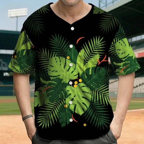 Monstera Palm Broad Jungle Leaves Yellow Fruits Orange Accents - Summer Vacation Trip Baseball Jersey