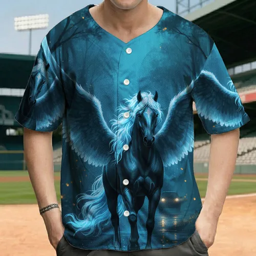 Majestic Dark Pegasus Glowing Wings Wet Forest Path - Fantasy Lover Gift Baseball Jersey