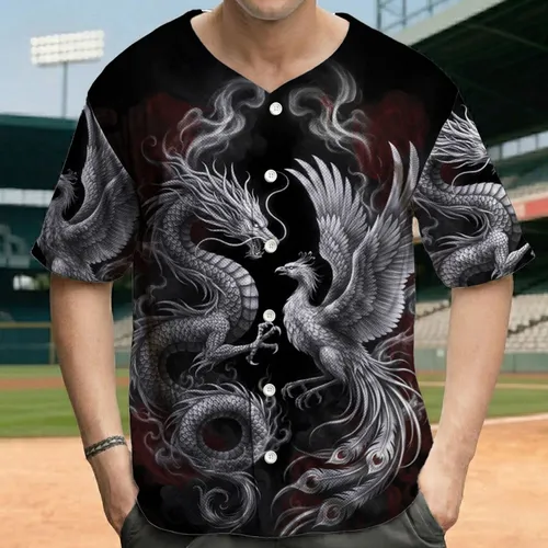Eastern Dragon Phoenix Mythic Dance - Fantasy Lover Gift Baseball Jersey