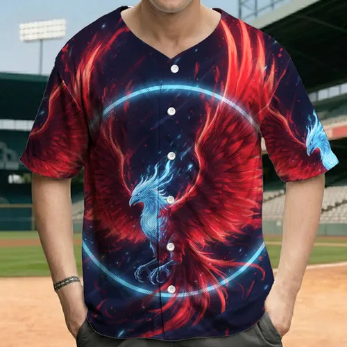 Phoenix Fiery Red Wings Glowing Light Blue Energy Cosmic Dust - Mythical Creature Lover Gift Baseball Jersey