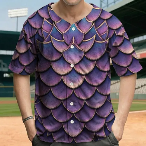 Realistic Textured Iridescent Dragon Scales Metallic Armor - Fantasy Lover Gift for Dragon Lover Baseball Jersey