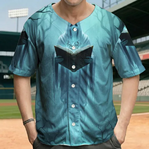 Translucent Ghost Open Spellbook Gnarled Trees - Fantasy Lover Gift Baseball Jersey
