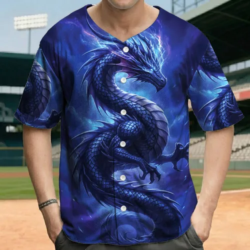 Elemental Fantasy Dragon Electric Blue Purple Energy Cosmic Mist - Fantasy Lover Gift Baseball Jersey